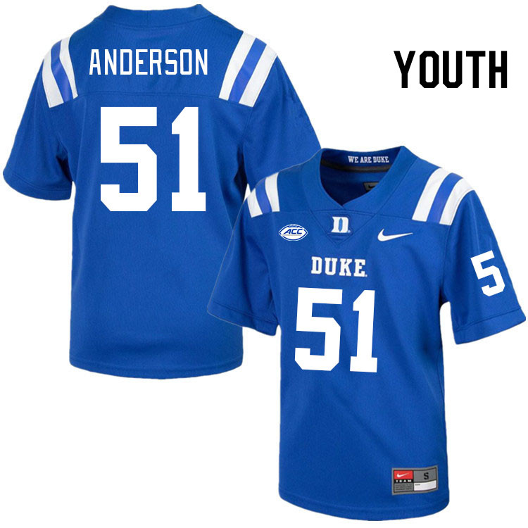 Youth #51 David Anderson Duke Blue Devils College Football Jerseys Stitched Sale-Royal - Click Image to Close